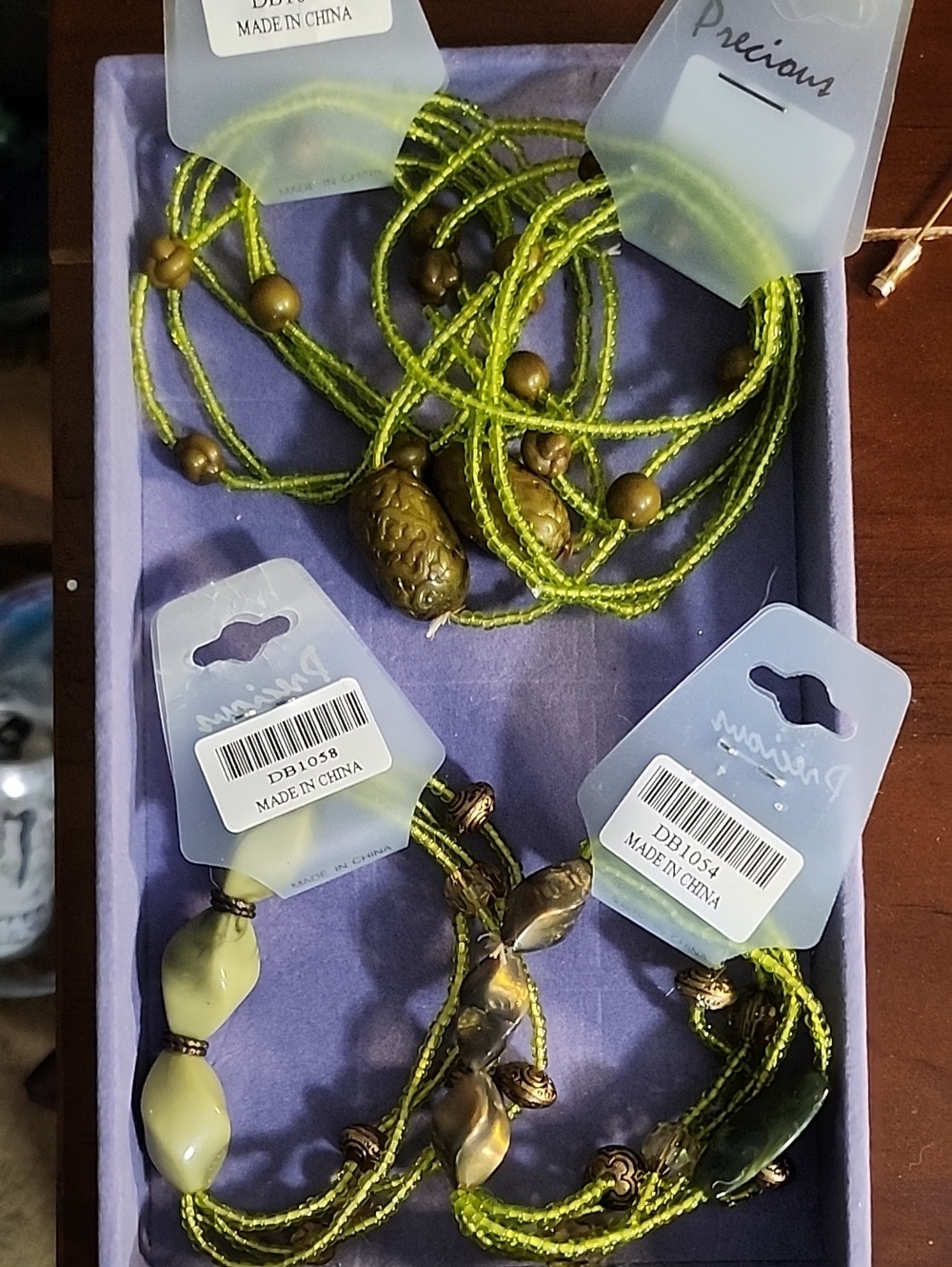 Green Multi-Strand Beaded Bracelet with Antique-Gold Accents 4 Piece
